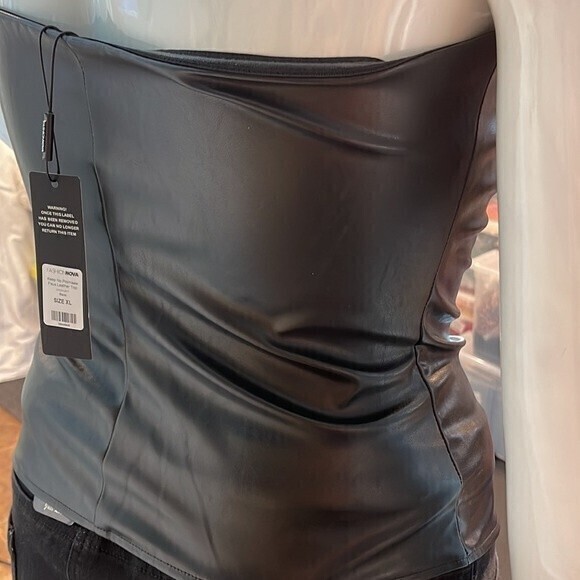 Button Up Strapless Faux Leather Top Black Size M RefM100 - Picture 11 of 11